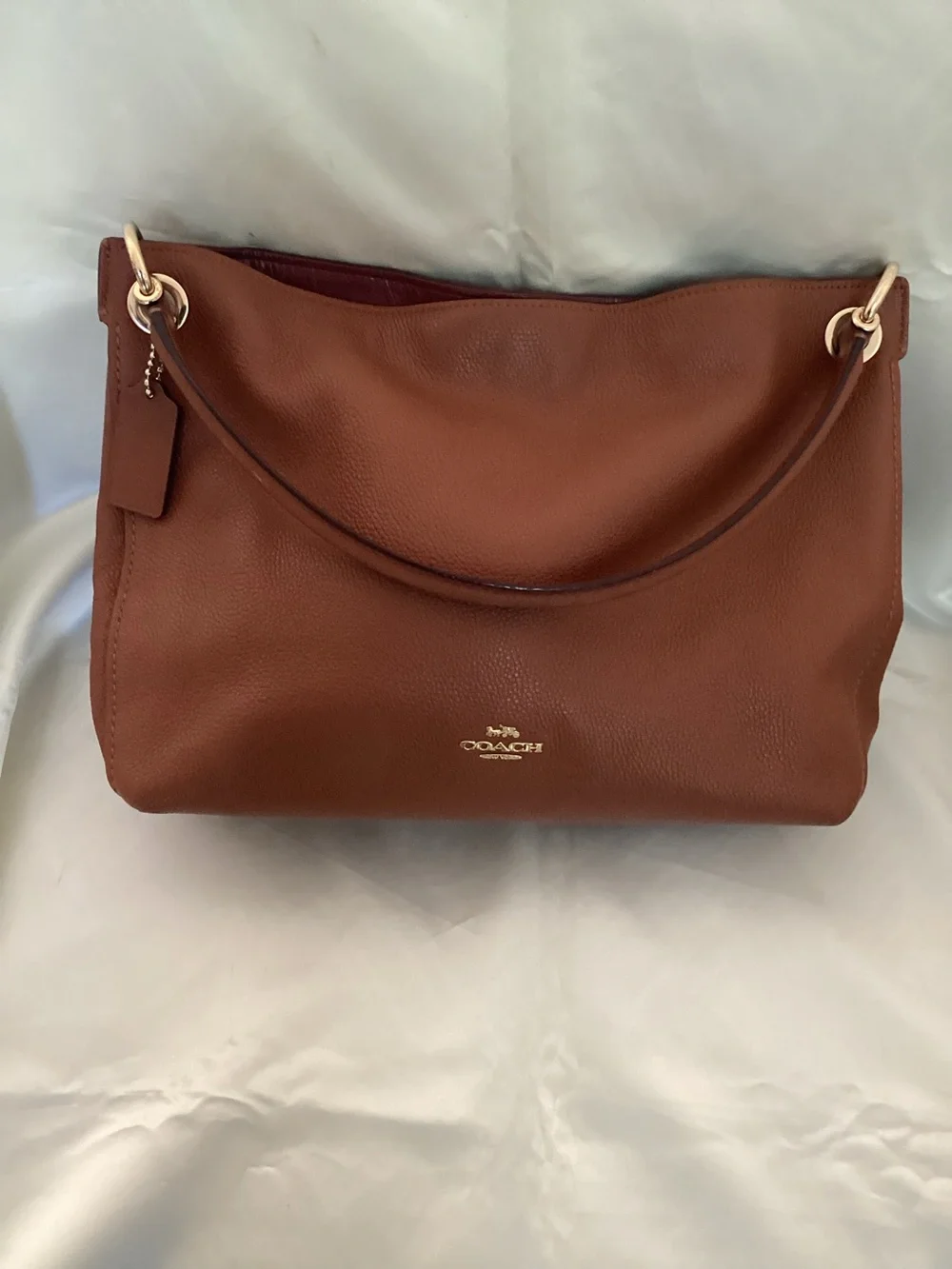 Coach Clarkson Hobo Pebbled Leather Shoulder Bag Cognac brown
